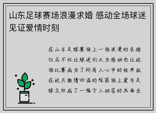 山东足球赛场浪漫求婚 感动全场球迷见证爱情时刻