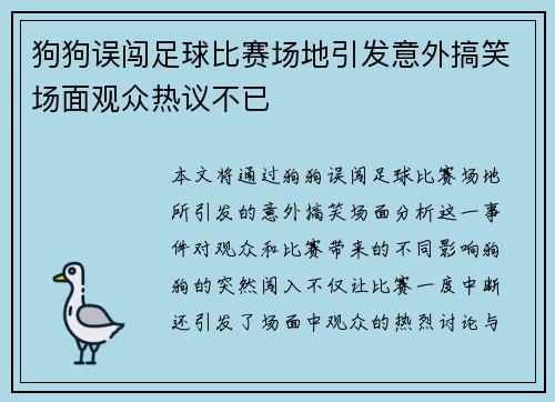 狗狗误闯足球比赛场地引发意外搞笑场面观众热议不已