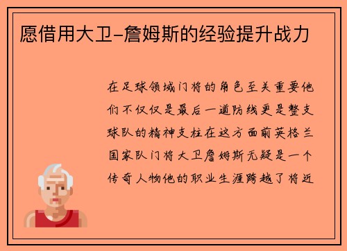 愿借用大卫-詹姆斯的经验提升战力